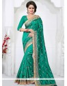 Embroidered Work Sea Green Traditional Designer Saree