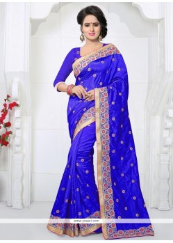 Embroidered Work Blue Designer Traditional Saree