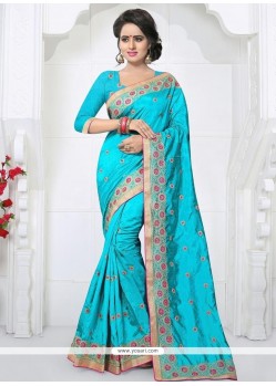 Turquoise Art Silk Traditional Saree