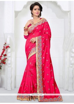 Hot Pink Embroidered Work Designer Traditional Saree