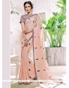 Faux Georgette Peach Embroidered Work Designer Saree