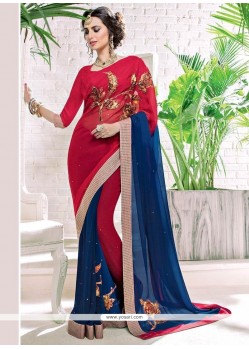 Navy Blue And Red Faux Georgette Classic Designer Saree