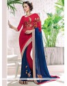 Navy Blue And Red Faux Georgette Classic Designer Saree