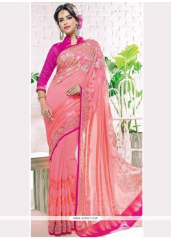 Faux Georgette Pink Classic Saree