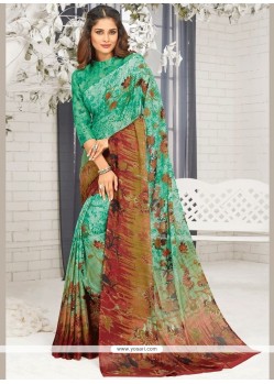 Multi Colour Print Work Faux Georgette Printed Saree