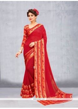 Print Work Red Printed Saree