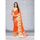 Print Work Orange Faux Georgette Printed Saree