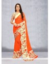 Print Work Orange Faux Georgette Printed Saree