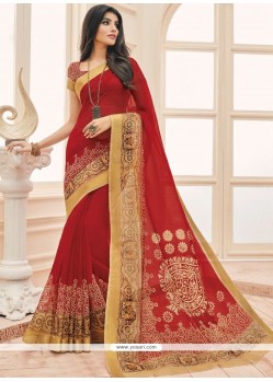 Print Cotton Casual Saree In Red