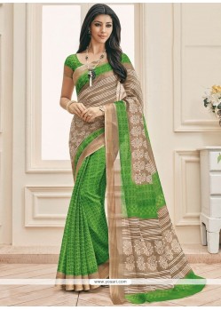 Print Cotton Casual Saree In Green