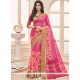 Pink Print Work Cotton Casual Saree