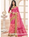 Pink Print Work Cotton Casual Saree