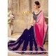 Hot Pink And Navy Blue Lace Work Faux Georgette Half N Half Saree