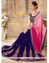 Hot Pink And Navy Blue Lace Work Faux Georgette Half N Half Saree