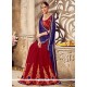 Faux Georgette Navy Blue And Red Embroidered Work Designer Half N Half Saree