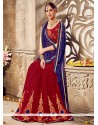 Faux Georgette Navy Blue And Red Embroidered Work Designer Half N Half Saree