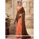 Brown And Orange Lace Work Jacquard Half N Half Saree