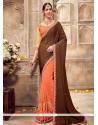 Brown And Orange Lace Work Jacquard Half N Half Saree