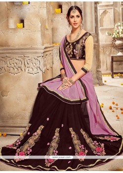 Faux Georgette Brown And Lavender Embroidered Work Designer Half N Half Saree