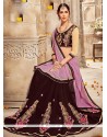 Faux Georgette Brown And Lavender Embroidered Work Designer Half N Half Saree