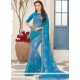 Blue Print Work Faux Georgette Printed Saree