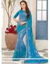 Blue Print Work Faux Georgette Printed Saree