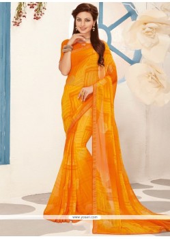 Print Work Orange And Yellow Printed Saree