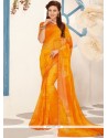 Print Work Orange And Yellow Printed Saree