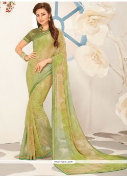 Faux Georgette Green Printed Saree