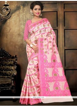 Hot Pink Thread Work Cotton Designer Saree