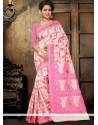 Hot Pink Thread Work Cotton Designer Saree