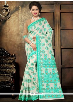 Sea Green Thread Work Cotton Saree