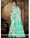 Sea Green Thread Work Cotton Saree