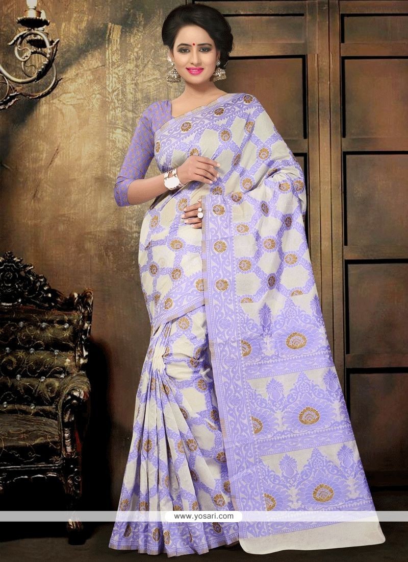 Cotton Blend Pashmina Saree With Beautiful Colours Thread Work › sareebrand