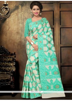 Cotton Sea Green Designer Saree