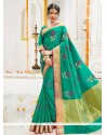 Cotton Silk Sea Green Embroidered Work Traditional Designer Saree