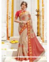 Cotton Silk Beige Embroidered Work Designer Traditional Saree