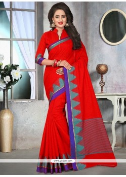 Thread Cotton Designer Saree In Red