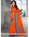 Thread Work Orange Cotton Classic Designer Saree