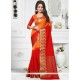 Orange And Red Thread Work Cotton Classic Designer Saree