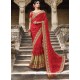 Red Lace Work Net Designer Saree