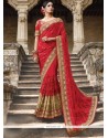 Red Lace Work Net Designer Saree