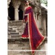 Embroidered Work Red And Violet Designer Saree