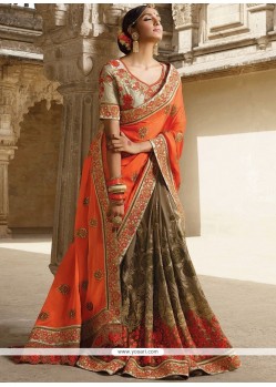 Georgette Orange Designer Saree