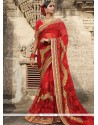 Lace Work Red Designer Saree