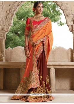 Georgette Brown And Orange Designer Saree