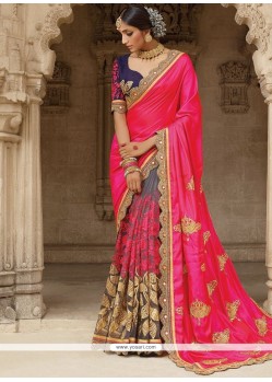 Grey And Pink Designer Saree