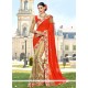 Faux Georgette Beige And Red Half N Half Designer Saree