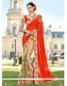 Faux Georgette Beige And Red Half N Half Designer Saree