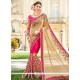 Net Beige And Hot Pink Embroidered Work Designer Half N Half Saree